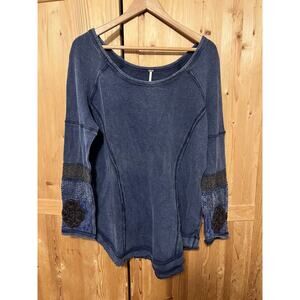 Free People You Don’t Own Me Blue Embroidered Tunic Size M